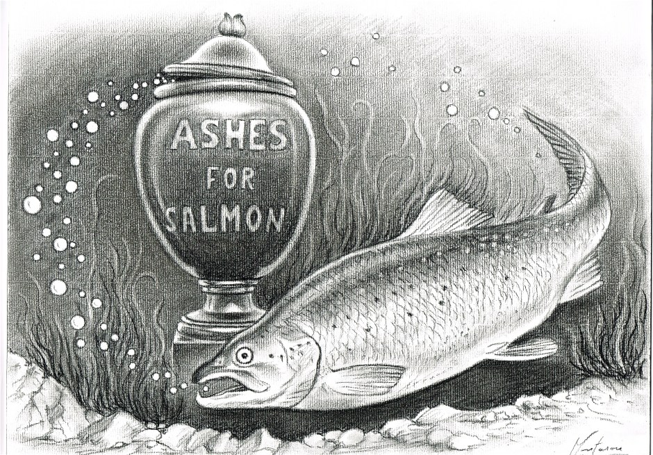 Original cover artwork for my new book Ashes for Salmon. Illustration by Yves Montarou. www.yves-montarou-le-portraitise.fr